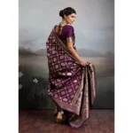 Generic Women's Silk Blend Printed Saree With Unstitched Blouse 5.5Mtr (Wine) - Image 5