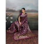 Generic Women's Silk Blend Printed Saree With Unstitched Blouse 5.5Mtr (Wine) - Image 4