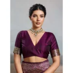 Generic Women's Silk Blend Printed Saree With Unstitched Blouse 5.5Mtr (Wine) - Image 3