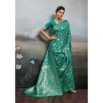 Generic Women's Silk Blend Printed Saree With Unstitched Blouse 5.5Mtr (Rama Green)