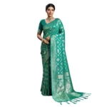 Generic Women's Silk Blend Printed Saree With Unstitched Blouse 5.5Mtr (Rama Green) - Image 6