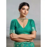 Generic Women's Silk Blend Printed Saree With Unstitched Blouse 5.5Mtr (Rama Green) - Image 4