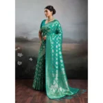 Generic Women's Silk Blend Printed Saree With Unstitched Blouse 5.5Mtr (Rama Green) - Image 3