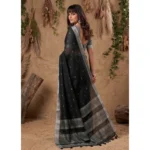 Generic Women's Linen Cotton Printed Saree With Unstitched Blouse 5.5Mtr (Black) - Image 2