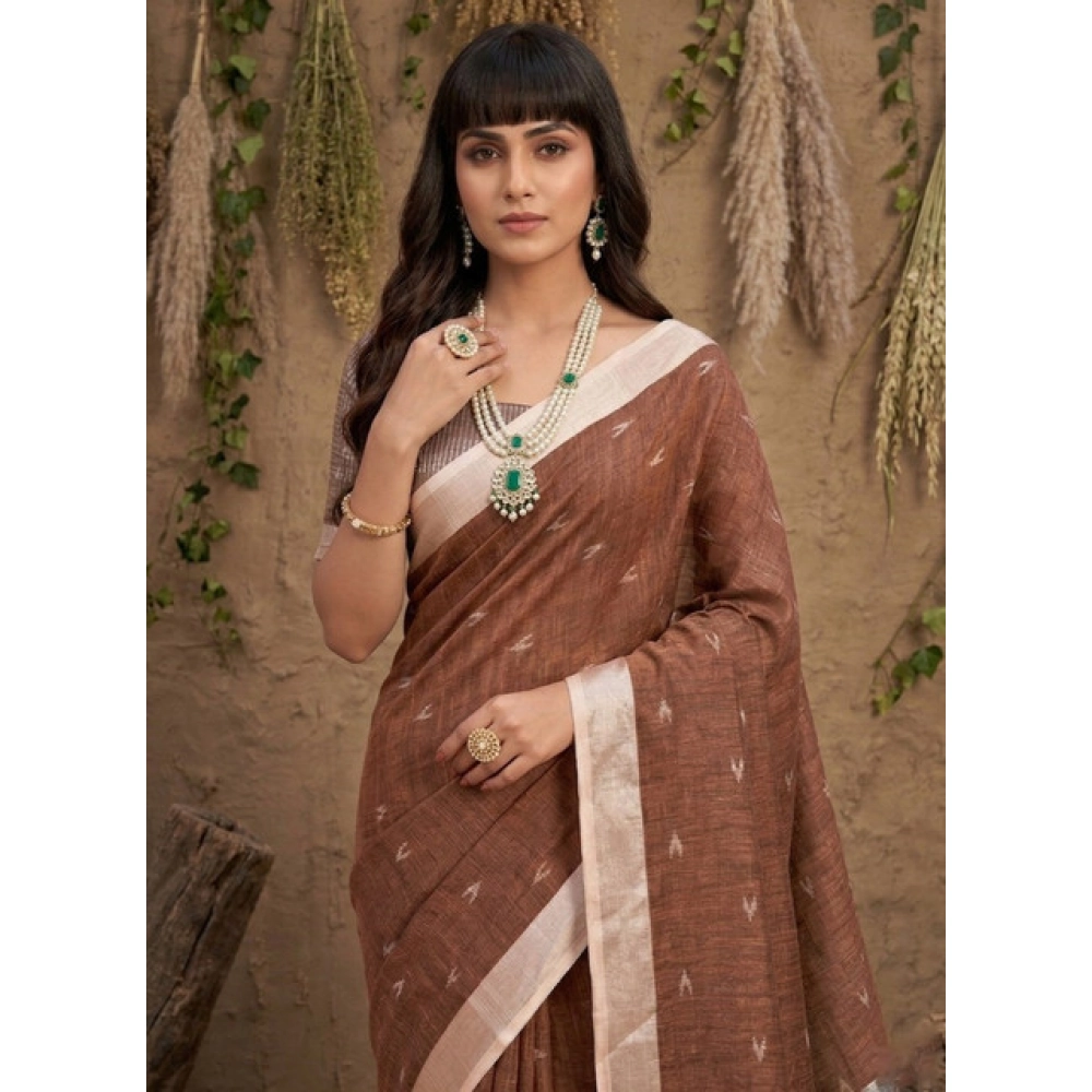 PID-67098-Women-s-Linen-Cotton-Printed-Saree-With-Unstitched-Blouse-5-5-Mtr-Brown-1-1000x1000-1.webp Generic Women's Linen Cotton Printed Saree With Unstitched Blouse 5.5Mtr (Brown) - Image 1