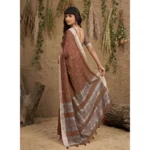 Generic Women's Linen Cotton Printed Saree With Unstitched Blouse 5.5Mtr (Brown) - Image 2
