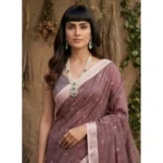 Generic Women's Linen Cotton Printed Saree With Unstitched Blouse 5.5Mtr (Purple)