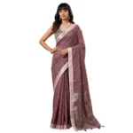 Generic Women's Linen Cotton Printed Saree With Unstitched Blouse 5.5Mtr (Purple) - Image 3
