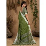 Generic Women's Linen Cotton Printed Saree With Unstitched Blouse 5.5Mtr (Green) - Image 2