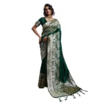Generic Women's Silk Blend Printed Saree With Unstitched Blouse 5.5Mtr (Dark Green) - Image 6