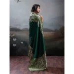 Generic Women's Silk Blend Printed Saree With Unstitched Blouse 5.5Mtr (Dark Green) - Image 5