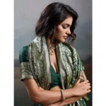 Generic Women's Silk Blend Printed Saree With Unstitched Blouse 5.5Mtr (Dark Green) - Image 4