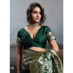 Generic Women's Silk Blend Printed Saree With Unstitched Blouse 5.5Mtr (Dark Green) - Image 3