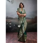 Generic Women's Silk Blend Printed Saree With Unstitched Blouse 5.5Mtr (Dark Green) - Image 2