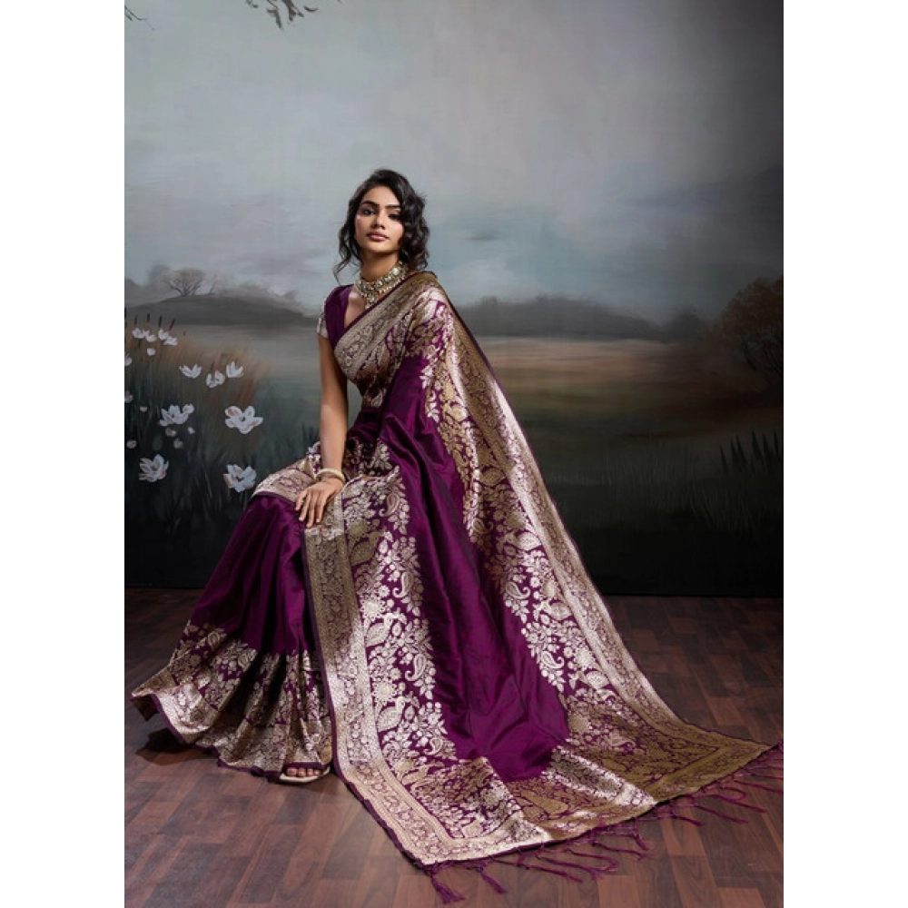 PID-67103-Women-s-Silk-Blend-Printed-Saree-With-Unstitched-Blouse-5-5-Mtr-Wine-1-1000x1000-1.webp Generic Women's Silk Blend Printed Saree With Unstitched Blouse 5.5Mtr (Wine) - Image 1