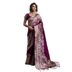 Generic Women's Silk Blend Printed Saree With Unstitched Blouse 5.5Mtr (Wine) - Image 6