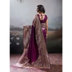 Generic Women's Silk Blend Printed Saree With Unstitched Blouse 5.5Mtr (Wine) - Image 5