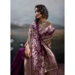 Generic Women's Silk Blend Printed Saree With Unstitched Blouse 5.5Mtr (Wine) - Image 4
