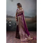 Generic Women's Silk Blend Printed Saree With Unstitched Blouse 5.5Mtr (Wine) - Image 3