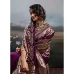 Generic Women's Silk Blend Printed Saree With Unstitched Blouse 5.5Mtr (Wine) - Image 2