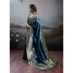 Generic Women's Silk Blend Printed Saree With Unstitched Blouse 5.5Mtr (Navy Blue) - Image 3
