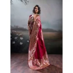 Generic Women's Silk Blend Printed Saree With Unstitched Blouse 5.5Mtr (Maroon)