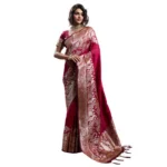 Generic Women's Silk Blend Printed Saree With Unstitched Blouse 5.5Mtr (Maroon) - Image 6