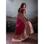 Generic Women's Silk Blend Printed Saree With Unstitched Blouse 5.5Mtr (Maroon) - Image 5