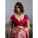 Generic Women's Silk Blend Printed Saree With Unstitched Blouse 5.5Mtr (Maroon) - Image 4