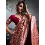 Generic Women's Silk Blend Printed Saree With Unstitched Blouse 5.5Mtr (Maroon) - Image 3