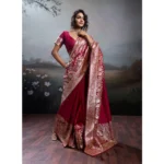 Generic Women's Silk Blend Printed Saree With Unstitched Blouse 5.5Mtr (Maroon) - Image 2