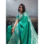 Generic Women's Silk Blend Printed Saree With Unstitched Blouse 5.5Mtr (Teal Green)