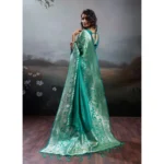 Generic Women's Silk Blend Printed Saree With Unstitched Blouse 5.5Mtr (Teal Green) - Image 5