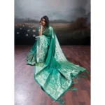 Generic Women's Silk Blend Printed Saree With Unstitched Blouse 5.5Mtr (Teal Green) - Image 4