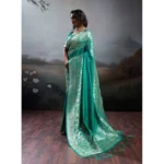Generic Women's Silk Blend Printed Saree With Unstitched Blouse 5.5Mtr (Teal Green) - Image 3