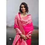 Generic Women's Silk Blend Printed Saree With Unstitched Blouse 5.5Mtr (Pink)