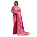 Generic Women's Silk Blend Printed Saree With Unstitched Blouse 5.5Mtr (Pink) - Image 6