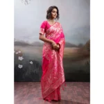 Generic Women's Silk Blend Printed Saree With Unstitched Blouse 5.5Mtr (Pink) - Image 5