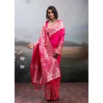 Generic Women's Silk Blend Printed Saree With Unstitched Blouse 5.5Mtr (Pink) - Image 3