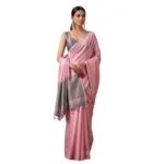 Generic Women's Tissue Silk Solid Saree With Unstitched Blouse 5.5Mtr (Baby Pink) - Image 3