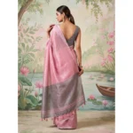Generic Women's Tissue Silk Solid Saree With Unstitched Blouse 5.5Mtr (Baby Pink) - Image 2