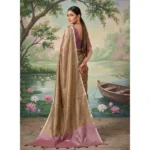 Generic Women's Tissue Silk Solid Saree With Unstitched Blouse 5.5Mtr (Brown) - Image 2