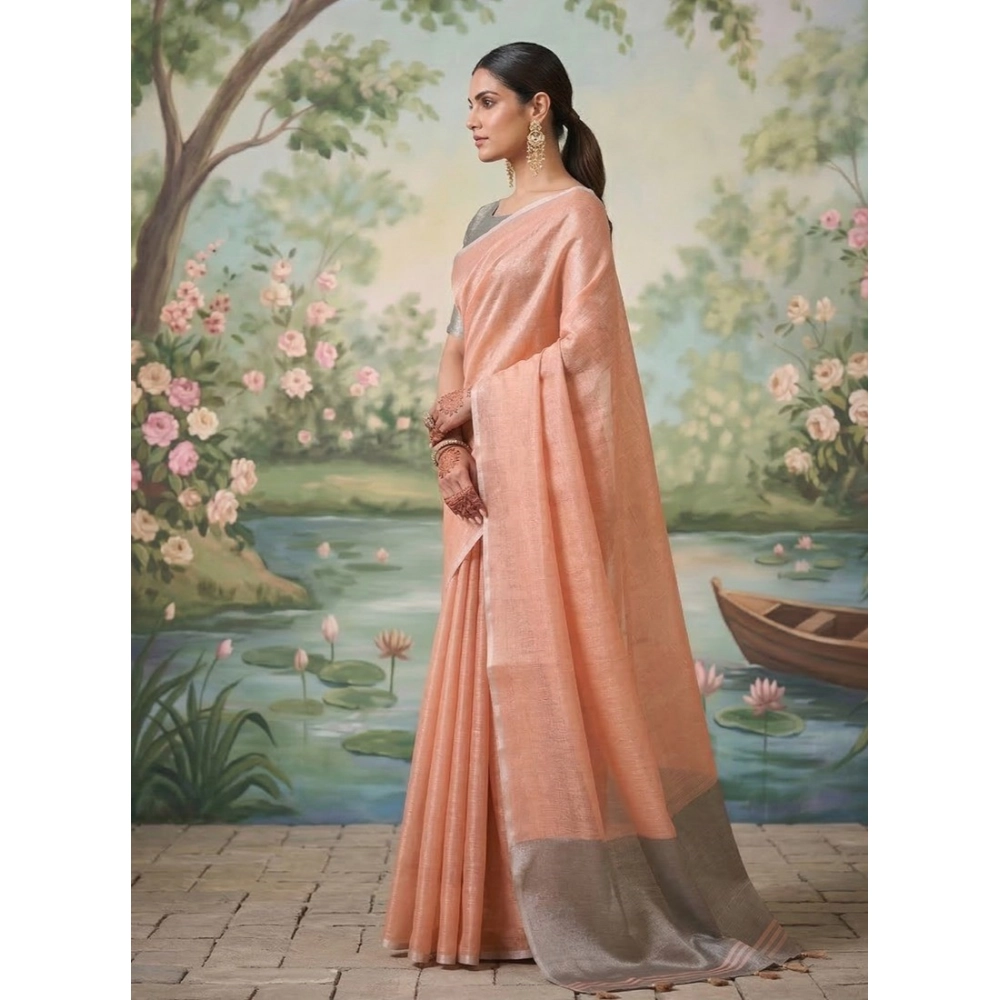 PID-67113-Women-s-Tissue-Silk-Soild-Saree-With-Unstitched-Blouse-5-5-Mtr-Peach-1-1000x1000-1.webp Generic Women's Tissue Silk Solid Saree With Unstitched Blouse 5.5Mtr (Peach) - Image 1