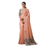 Generic Women's Tissue Silk Solid Saree With Unstitched Blouse 5.5Mtr (Peach) - Image 3