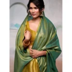 Generic Women's Tissue Silk Solid Saree With Unstitched Blouse 5.5Mtr (Light Green)