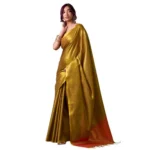 Generic Women's Tissue Silk Solid Saree With Unstitched Blouse 5.5Mtr (Mustard) - Image 3