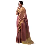 Generic Women's Tissue Silk Solid Saree With Unstitched Blouse 5.5Mtr (Purple) - Image 3