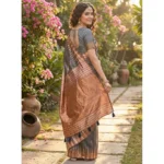 Generic Women's Linen Cotton Printed Saree With Unstitched Blouse 5.5Mtr (Grey) - Image 2