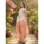 Generic Women's Linen Cotton Printed Saree With Unstitched Blouse 5.5Mtr (White) - Image 2