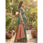 Generic Women's Linen Cotton Printed Saree With Unstitched Blouse 5.5Mtr (Green)